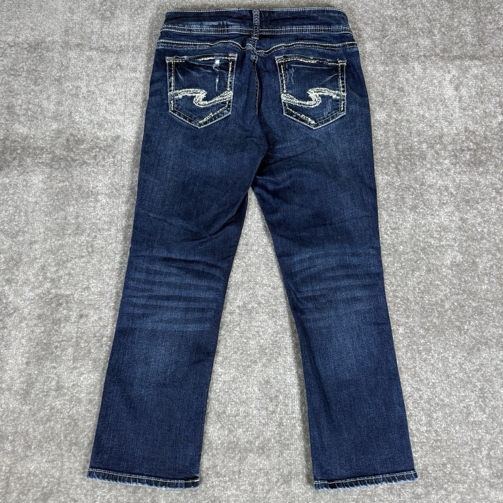 Silver Jeans Women's 29 Blue Denim Suki Capri Distressed Medium Wash Mid Rise - Picture 3 of 9